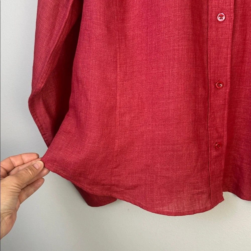 Faconnable !00% Linen Red Button Down Shirt Long Sleeve Collared Hong Kong XL - Picture 8 of 16